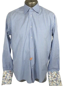Robert Graham Mens L 42 16 1/2 Blue Flip Cuff Button Up Long Sleeve Dress Shirt - Picture 1 of 11