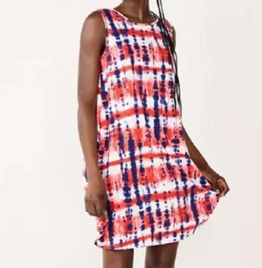 Celebrate Women's Red Blue Tie Dye Sleeveless Swing Dress XXL New! Adorable! - Picture 1 of 1