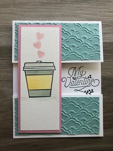 Card Set Of 4 Stampin Watercolor Coffee Cup Valentine’s Day Embossed - Picture 1 of 3