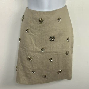 Ann Taylor Petite Womens Skirt Sz 10P Beige Tan Rhinestones Knee Length Pencil - Picture 1 of 12
