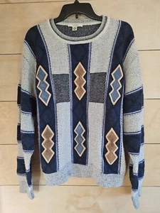 Turnbury Mens 44/large Merino Wool Suede Sweater Brown Blue Made ITALY 1980'S Lg - Picture 1 of 7