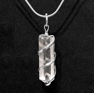 Quartz Pendant Silver Wire Wrap Crystal Pendant Point Necklace Handmade CHARGED - Picture 1 of 8