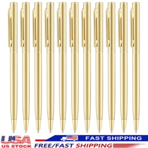 12 Pack Gold Slim Ballpoint Pens Black ink Medium Point for Office and Students - Picture 1 of 5