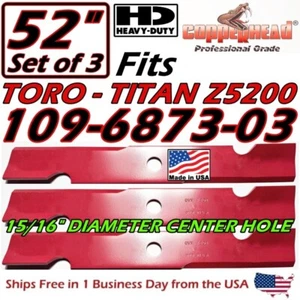 COPPERHEAD 3-PACK 52" HD TORO TITAN Z5200 HIGH-LIFT BLADES 109-6873-03, 140-1242 - Picture 1 of 12