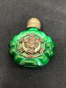 Glass Perfume Decanter Dauber Woman GREEN Glass Floral - Picture 1 of 8