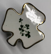 CarrigaLine Pottery Shamrock Trinket Box Porcelain Ireland 24k Gold 2.5” Clover