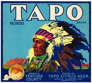 ORIGINAL KISTENETIKETT VENTURA COUNTY TAPO 30ER JAHRE INDIANER VINTAGE INDIANER - Bild 1 von 1