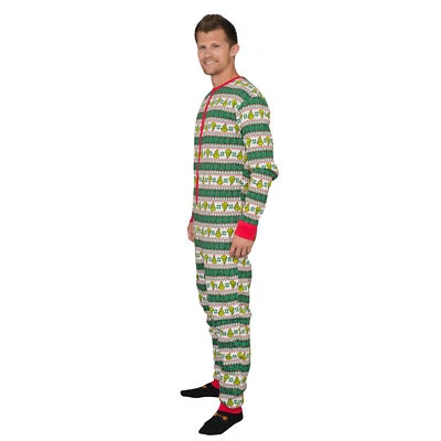 Adult Unisex Grinch Seuss Face Ugly Christmas Sweater Pajama Union Set Sleepwear - Image 1 of 4