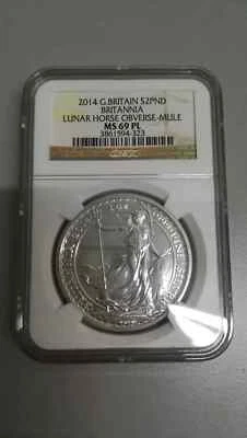 Britannia Mule Error w/ Lunar Horse Obverse 2014 1 oz Silver Coin - NGC MS69 PL - Image 1 of 2