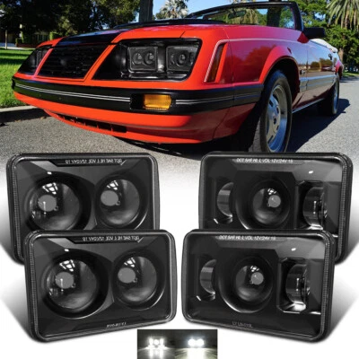 4件装4X6英寸LED大灯高/低光束投影仪前照灯适用于福特野马1979-1986 — 第 1/4 张图片