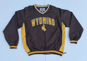 Wyoming Cowboys Pullover Windbreaker Size S Mesh Embroidered Brown Yellow Mascot - Picture 1 of 4