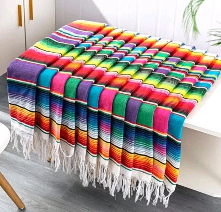 Corredor de mesa mexicano Serape 14x84 polegadas Falsa clássico listrado franja padrão - Imagem 1 de 1