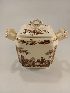 Masons Ironstone Watteau lidded jar sugar bowl brown 4.5in high VGC - Picture 1 of 16