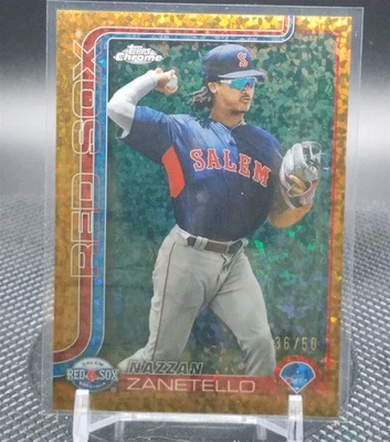 2025 Topps Pro Debut Nazzan Zanetello Chrome Gold Mini-Diamond /50 Red Sox - Image 1 of 2