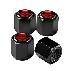 Pack-4 Skull Car Wheel Tire Valve Stem Caps, Universal Car 4 PCS Black-Red - Picture 1 of 8