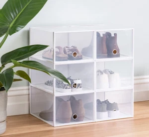 6 Shoe Boxes Organizer, Storage Box For Display Sneakers, Stackable Fit up to US - Picture 1 of 8