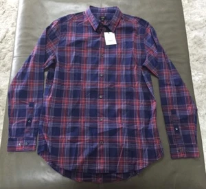 NWT Vince Mens Indigo Red Plaid Lightweight Cotton Shirt 16.5 42 35 Large $195 - Picture 1 of 7