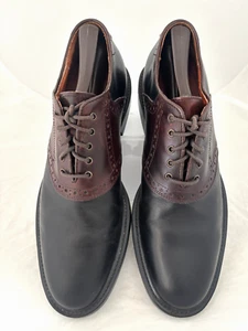 Johnston & Murphy Shoes Men’s 9.5 M Cardell Saddle Oxford Brown Black Italy Made - Picture 1 of 9