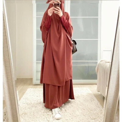 Conjunto de 2 peças saia muçulmana feminina Khimar Abaya vestido de oração Kaftan Abayas burca árabe - Imagem 1 de 4
