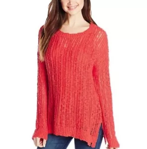 Volcom Open Knit Tunic Sweater Size Small Orange Oversized Beachy Coastal - Picture 1 of 7