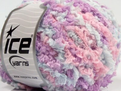 Pink Lilac Blue Puffy Short Eyelash 71117 Ice Yarns Sale Eyelash Soft Nylon 50g - Image 1 of 4