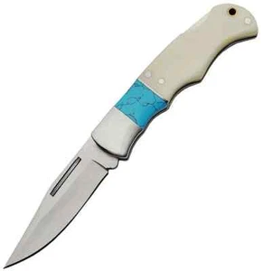 Lockback Folding Knife 2.5" Blade White Bone Faux Turquoise Handle 211449-BO - Picture 1 of 1