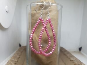 Pink Silverite moonstone Hoop gemstone bead Earrings 925 sterling silver jewelry