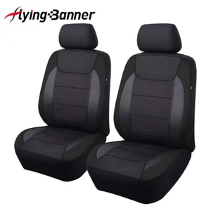 2 Front Seat Covers Black Carbon Fiber Fit Armrests Back Pocket Car Accessories - Picture 1 of 10