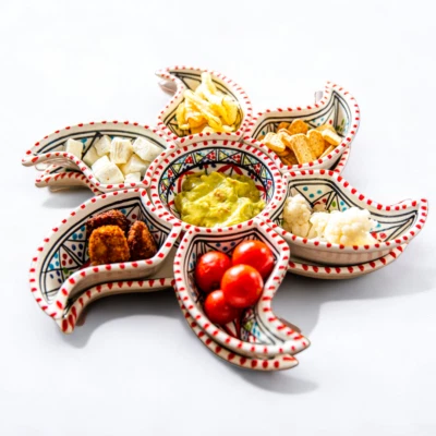 Bohemian Red Star Dipping and Serving Set - Versatile Handmade - Image 1 of 4