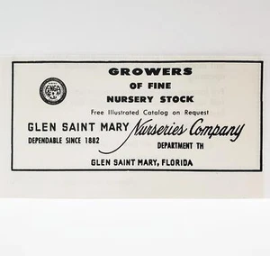 1957 Glen Saint Mary Nurseries Co. Florida George Taber Free Catalog Print AD - Picture 1 of 1