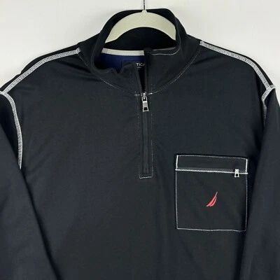 Camisa Nautica Para Hombres L Negra Manga Larga 1/4 Cremallera Cuello Simulado Cremallera Bolsillo Ropa Activa Foto 1 de 4