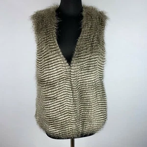 Jack By BB Dakota Womens M Duda Faux Fur Striped Sleeveless Lined Vest Pockets - Picture 1 of 12