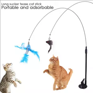 Cat Teaser Wire Wand Fish Funny Rod Fishing Feather Bell Stick Pet Playing Toy - Picture 1 of 10