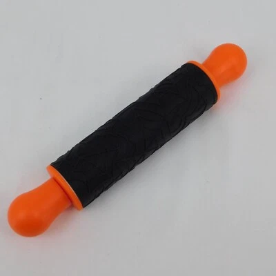 Spider Web Imprint Small Rolling Pin Plastic Orange Handles Halloween Treats - Image 1 of 4