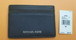 New With Tag Michael Kors 2 Tone Leather Card Case- Navy/Black - Picture 1 of 2