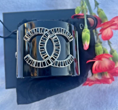 CHANEL, RARE bangle bracelet ,authentic ,CC black logo stones - Image 1 of 4