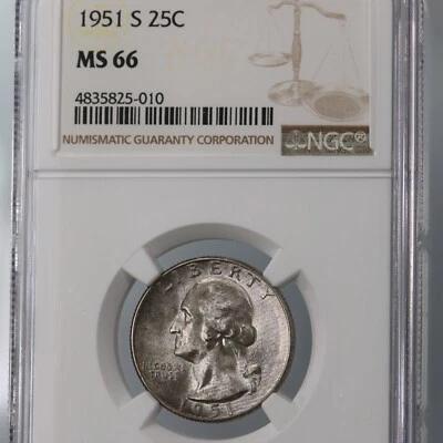 1951-S Washington 25C PCGS Certified MS66 San Francisco Silver Quarter Coin - Image 1 of 4