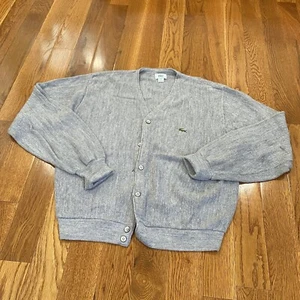 Vintage Izod Lacoste Gray Acrylic Cardigan Sweater Sz L Made In USA - Bild 1 von 6