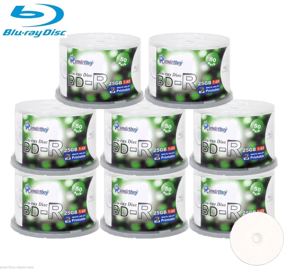 400 Pcs SmartBuy BD-R Blu-ray 6X 25GB White Inkjet Hub Printable Recordable Disc - Image 1 of 3