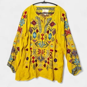 Blusa túnica campesina bordada en ziggy Johnny Was Biya para mujer M arte dorado para usar - Imagen 1 de 11