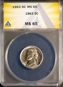 1963 5C Jefferson Head Nickel MS 65 ANACS # 7269914 + Bonus - Picture 1 of 2