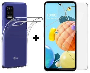 For LG Q52 TEMPERED GLASS SCREEN PROTECTOR + CLEAR SILICONE TPU CASE GEL COVER - Picture 1 of 12
