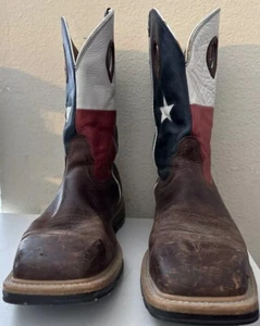Twisted x Mens 10 D Brown Leather TEXAS Flag Square Nano comp Toe Work Boots - Picture 1 of 4