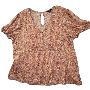 AUW Boho Paisley Print Babydoll Top Womens Plus 2X Short Sleeve Lightweight - Picture 1 of 11