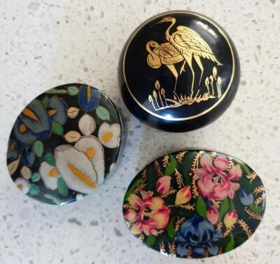 Vintage Trio circa 1970 lidded Trinket Box Set from Asia Bakelite Bamboo VGC - Image 1 of 4