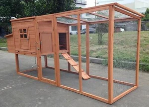Large 95" Deluxe Solid Wood Hen Chicken Cage House Coop with Run Nesting Box - Picture 1 of 5