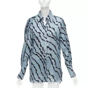VVB VICTORIA BECKHAM blue black diagonal stripe asymmetric shoulder shirt UK10 M - Picture 1 of 9