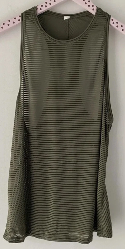 Lululemon Miles Ahead Tank Sage Olive Green Sheer Striped Sleeveless Size 4 - Image 1 of 4