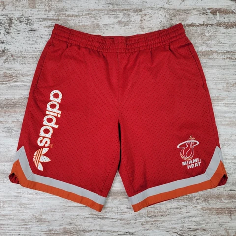 Vintage Adidas Miami Heat Basketball Shorts Size XL NBA w/ Pockets Red Orange Cover