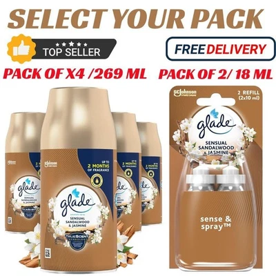 Glade Auto Automatic Freshener Refill Sandalwood Jasmine 4x269ml + 2x18ml Spray